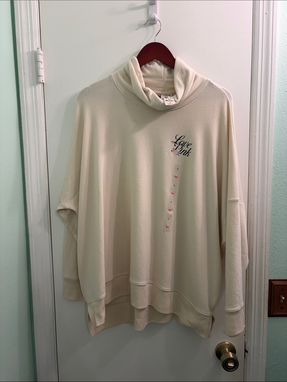 NWT PINK Victoria's Secret Cream Cowl-Neck Oversized Pullover